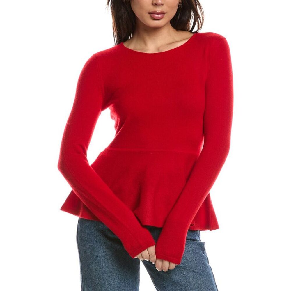 The Cashmere Project Womens Peplum 100% Cashmere Top, Red
